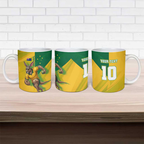 Personalized Australian Jackaroo Lawn Bowls Ceramic Mug Kangaroo Bowler Green Yellow National Spirit Mascot Art