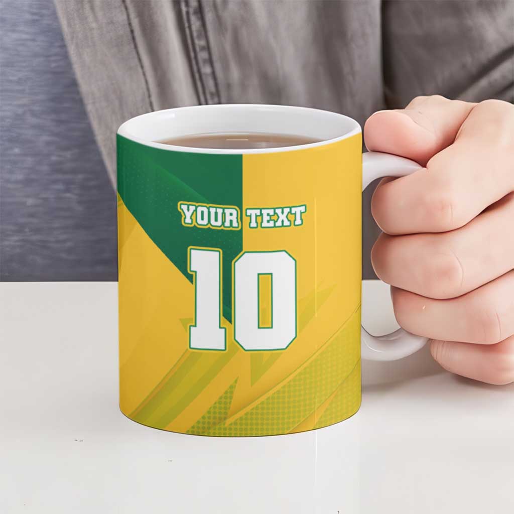 Personalized Australian Jackaroo Lawn Bowls Ceramic Mug Kangaroo Bowler Green Yellow National Spirit Mascot Art