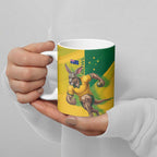Personalized Australian Jackaroo Lawn Bowls Ceramic Mug Kangaroo Bowler Green Yellow National Spirit Mascot Art