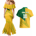 Personalized Australian Jackaroo Lawn Bowls Couples Matching Mermaid Dress and Hawaiian Shirt Kangaroo Bowler Green Yellow National Spirit Mascot Art