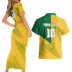 Personalized Australian Jackaroo Lawn Bowls Couples Matching Short Sleeve Bodycon Dress and Hawaiian Shirt Kangaroo Bowler Green Yellow National Spirit Mascot Art