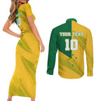 Personalized Australian Jackaroo Lawn Bowls Couples Matching Short Sleeve Bodycon Dress and Long Sleeve Button Shirt Kangaroo Bowler Green Yellow National Spirit Mascot Art
