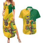 Personalized Australian Jackaroo Lawn Bowls Couples Matching Summer Maxi Dress and Hawaiian Shirt Kangaroo Bowler Green Yellow National Spirit Mascot Art