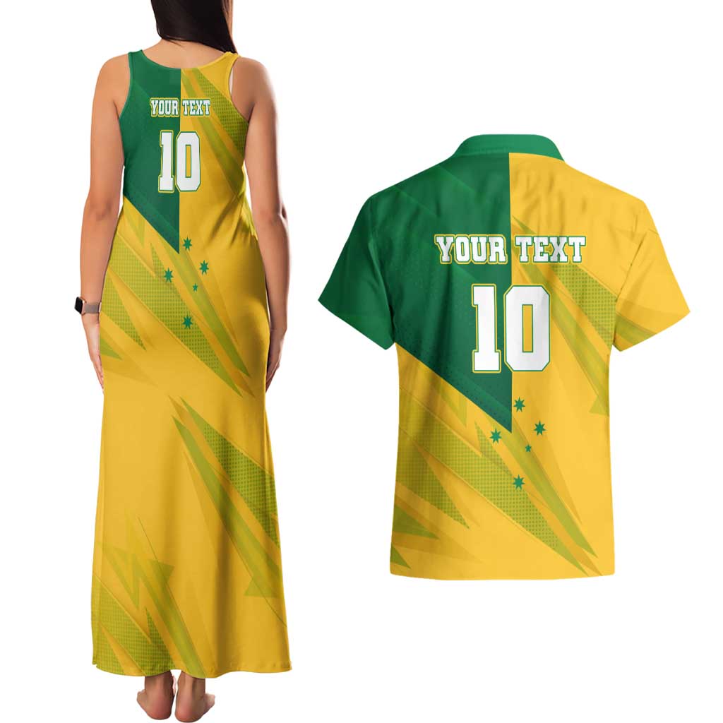 Personalized Australian Jackaroo Lawn Bowls Couples Matching Tank Maxi Dress and Hawaiian Shirt Kangaroo Bowler Green Yellow National Spirit Mascot Art