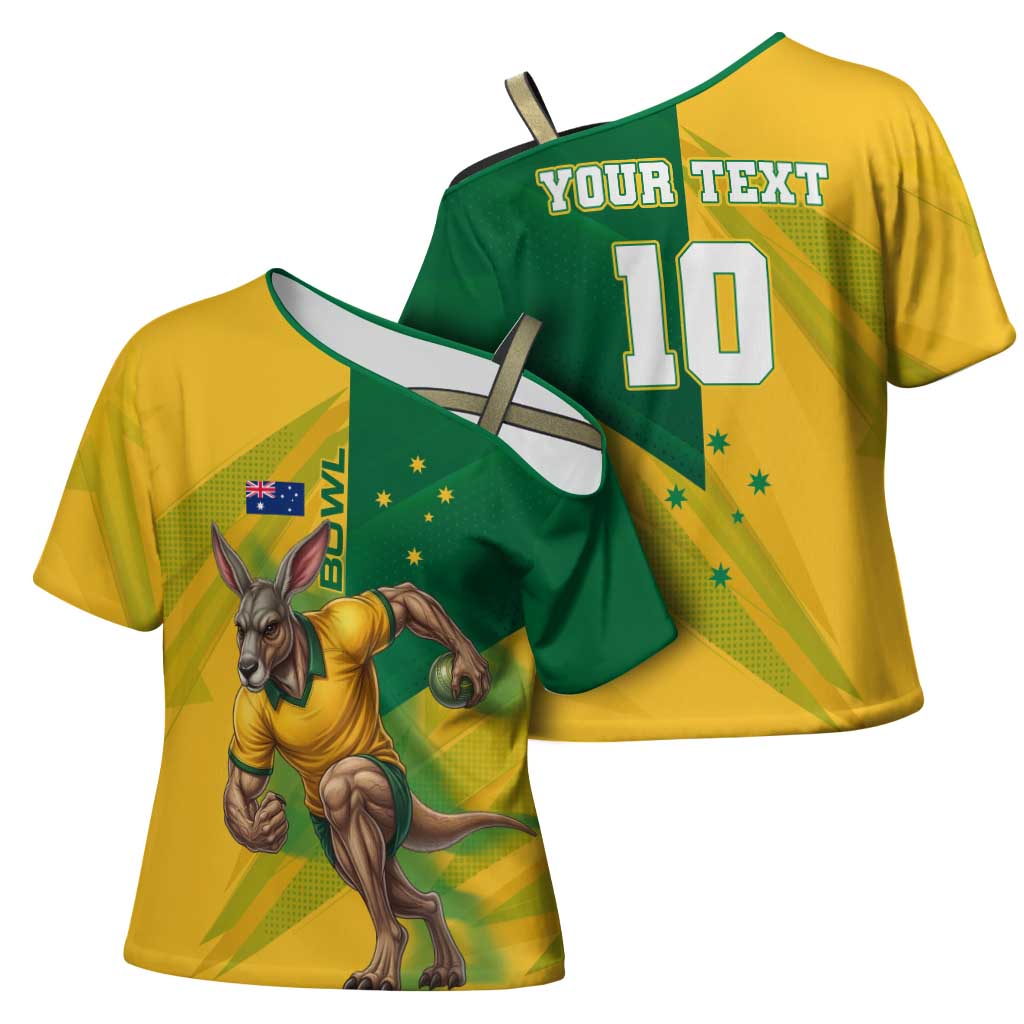 Personalized Australian Jackaroo Lawn Bowls Cross Shoulder Shirt Kangaroo Bowler Green Yellow National Spirit Mascot Art