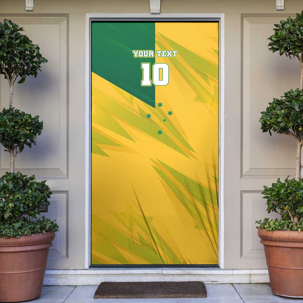 Personalized Australian Jackaroo Lawn Bowls Door Cover Kangaroo Bowler Green Yellow National Spirit Mascot Art