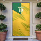 Personalized Australian Jackaroo Lawn Bowls Door Cover Kangaroo Bowler Green Yellow National Spirit Mascot Art