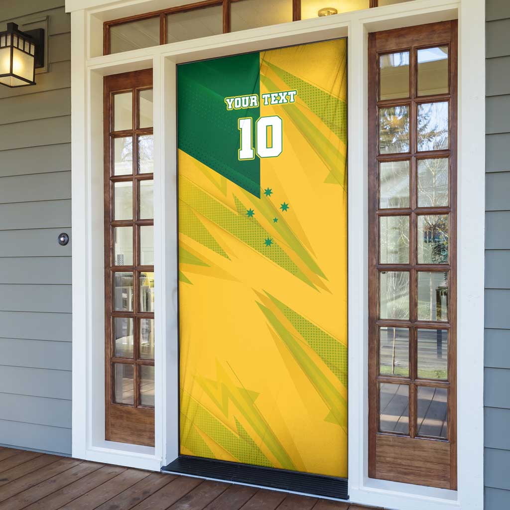 Personalized Australian Jackaroo Lawn Bowls Door Cover Kangaroo Bowler Green Yellow National Spirit Mascot Art
