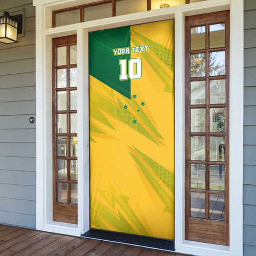 Personalized Australian Jackaroo Lawn Bowls Door Cover Kangaroo Bowler Green Yellow National Spirit Mascot Art