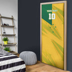 Personalized Australian Jackaroo Lawn Bowls Door Cover Kangaroo Bowler Green Yellow National Spirit Mascot Art