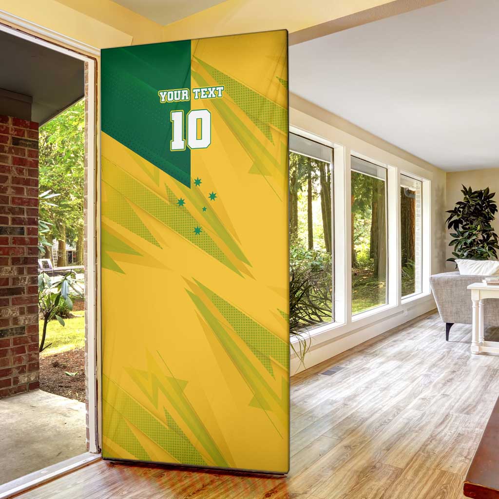 Personalized Australian Jackaroo Lawn Bowls Door Cover Kangaroo Bowler Green Yellow National Spirit Mascot Art