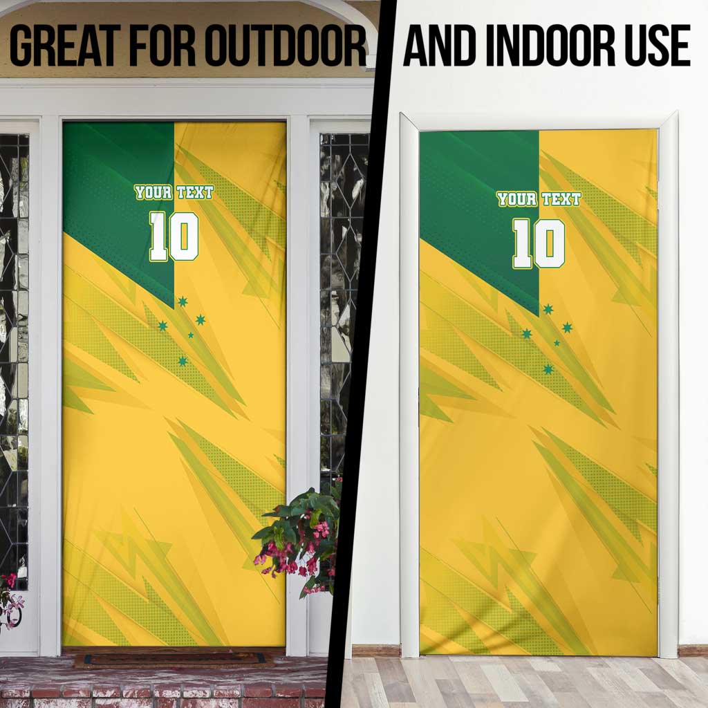 Personalized Australian Jackaroo Lawn Bowls Door Cover Kangaroo Bowler Green Yellow National Spirit Mascot Art