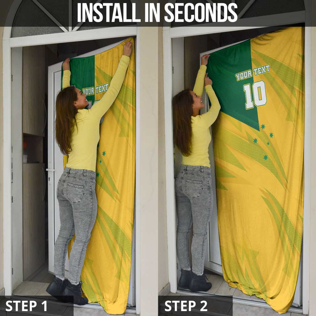 Personalized Australian Jackaroo Lawn Bowls Door Cover Kangaroo Bowler Green Yellow National Spirit Mascot Art