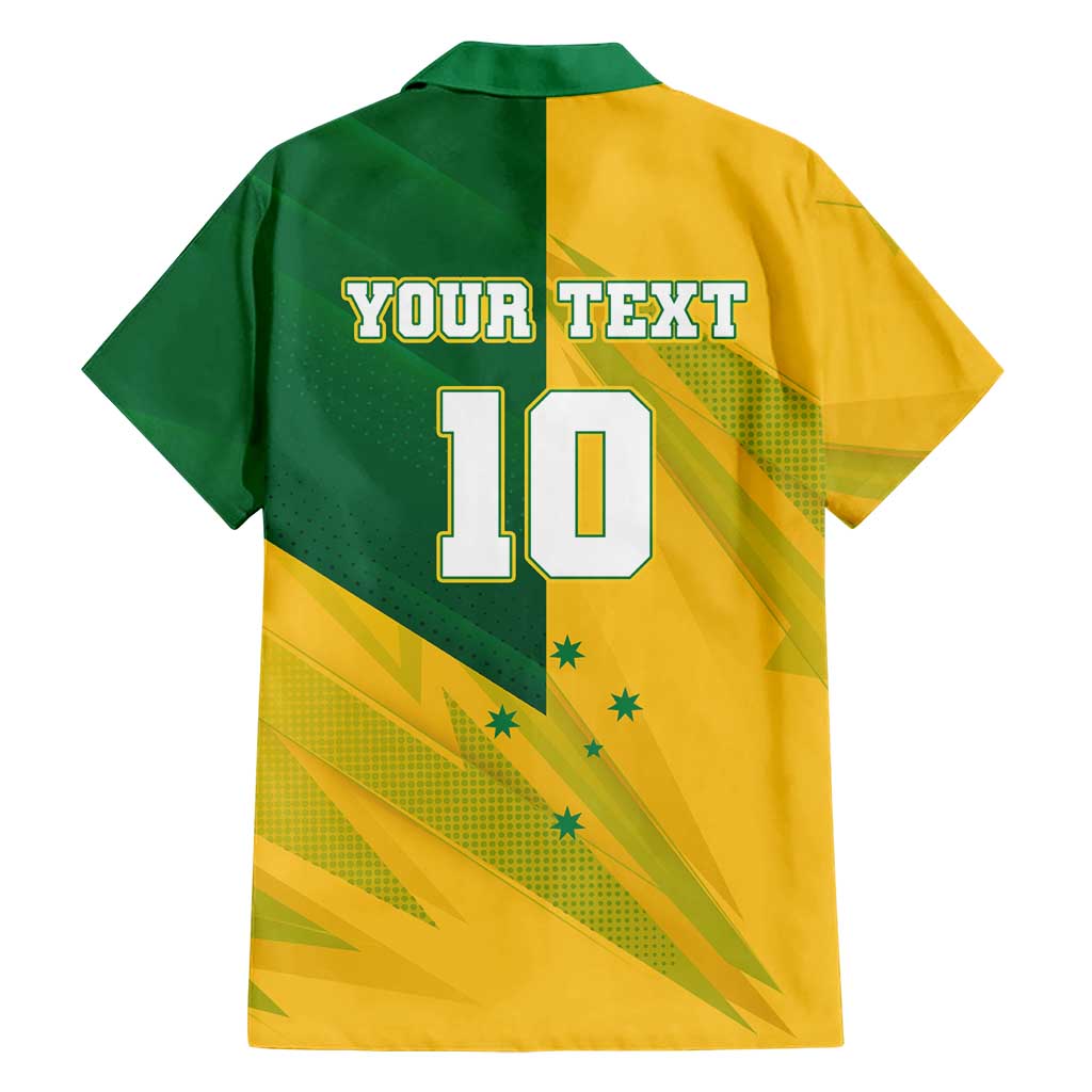 Personalized Australian Jackaroo Lawn Bowls Family Matching Off The Shoulder Long Sleeve Dress and Hawaiian Shirt Kangaroo Bowler Green Yellow National Spirit Mascot Art