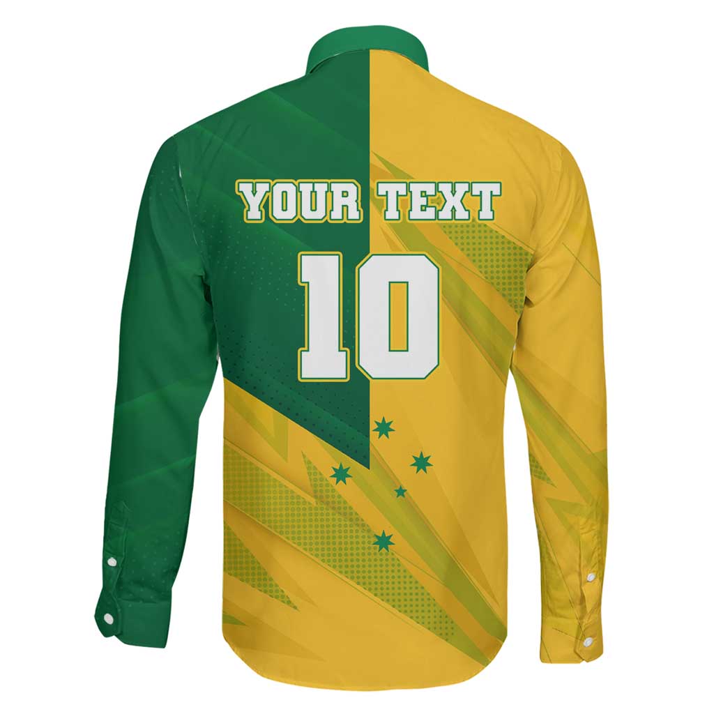 Personalized Australian Jackaroo Lawn Bowls Family Matching Off The Shoulder Long Sleeve Dress and Hawaiian Shirt Kangaroo Bowler Green Yellow National Spirit Mascot Art