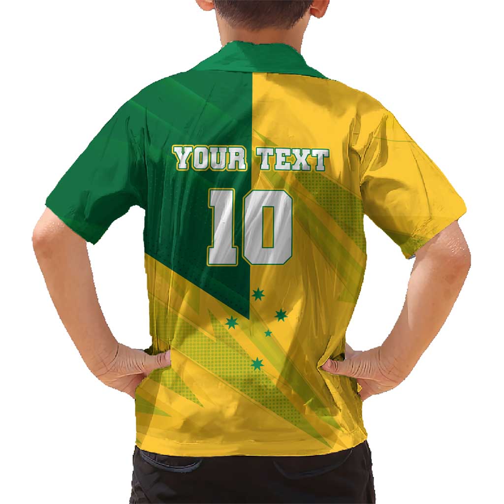 Personalized Australian Jackaroo Lawn Bowls Family Matching Off Shoulder Maxi Dress and Hawaiian Shirt Kangaroo Bowler Green Yellow National Spirit Mascot Art