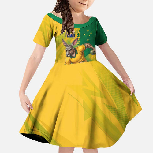 Personalized Australian Jackaroo Lawn Bowls Family Matching Off Shoulder Maxi Dress and Hawaiian Shirt Kangaroo Bowler Green Yellow National Spirit Mascot Art
