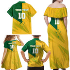 Personalized Australian Jackaroo Lawn Bowls Family Matching Off Shoulder Maxi Dress and Hawaiian Shirt Kangaroo Bowler Green Yellow National Spirit Mascot Art