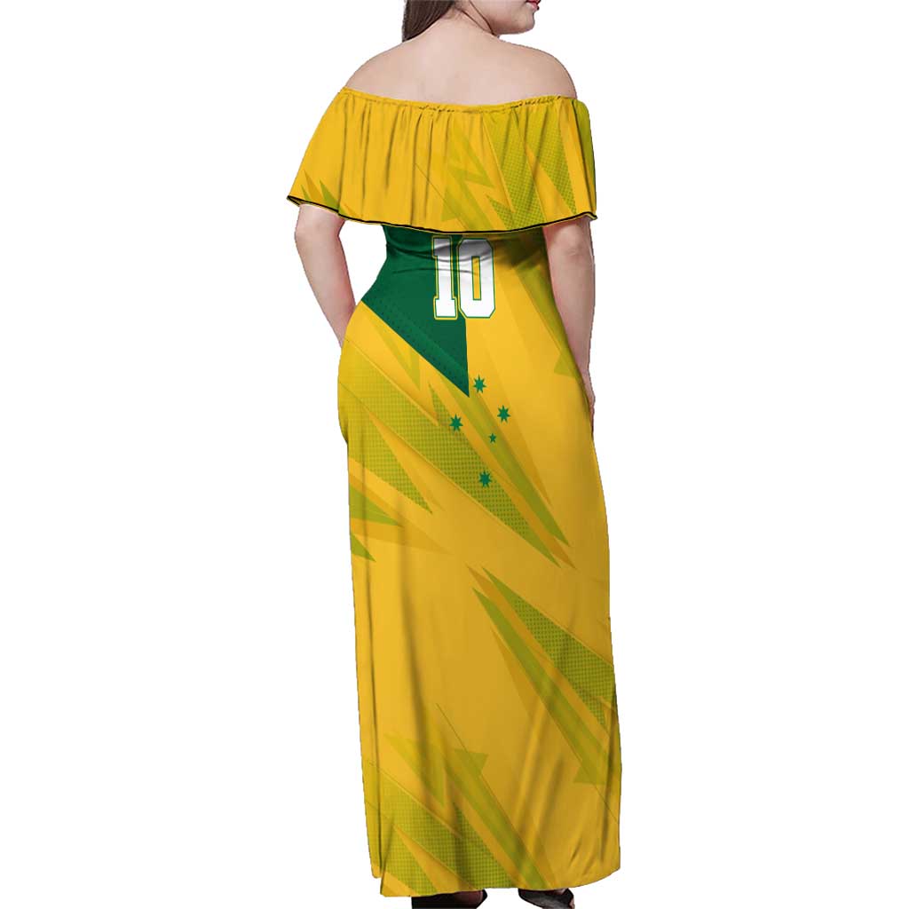 Personalized Australian Jackaroo Lawn Bowls Family Matching Off Shoulder Maxi Dress and Hawaiian Shirt Kangaroo Bowler Green Yellow National Spirit Mascot Art