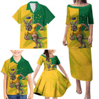 Personalized Australian Jackaroo Lawn Bowls Family Matching Puletasi and Hawaiian Shirt Kangaroo Bowler Green Yellow National Spirit Mascot Art