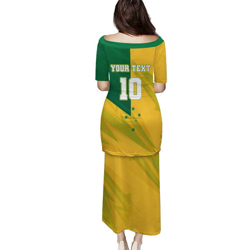 Personalized Australian Jackaroo Lawn Bowls Family Matching Puletasi and Hawaiian Shirt Kangaroo Bowler Green Yellow National Spirit Mascot Art