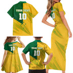 Personalized Australian Jackaroo Lawn Bowls Family Matching Short Sleeve Bodycon Dress and Hawaiian Shirt Kangaroo Bowler Green Yellow National Spirit Mascot Art