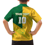 Personalized Australian Jackaroo Lawn Bowls Family Matching Summer Maxi Dress and Hawaiian Shirt Kangaroo Bowler Green Yellow National Spirit Mascot Art