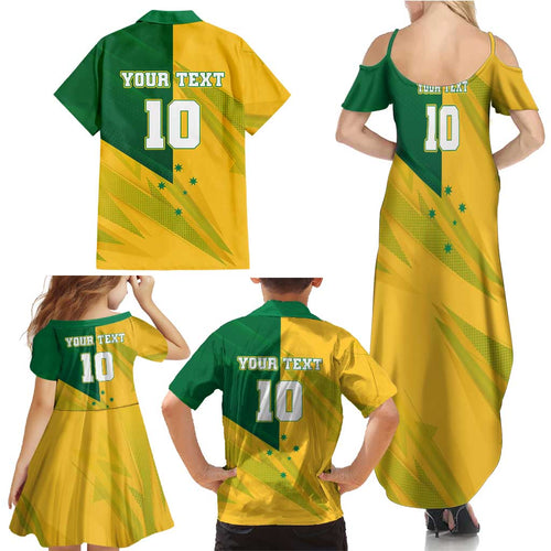 Personalized Australian Jackaroo Lawn Bowls Family Matching Summer Maxi Dress and Hawaiian Shirt Kangaroo Bowler Green Yellow National Spirit Mascot Art