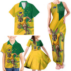 Personalized Australian Jackaroo Lawn Bowls Family Matching Tank Maxi Dress and Hawaiian Shirt Kangaroo Bowler Green Yellow National Spirit Mascot Art