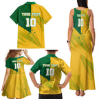 Personalized Australian Jackaroo Lawn Bowls Family Matching Tank Maxi Dress and Hawaiian Shirt Kangaroo Bowler Green Yellow National Spirit Mascot Art