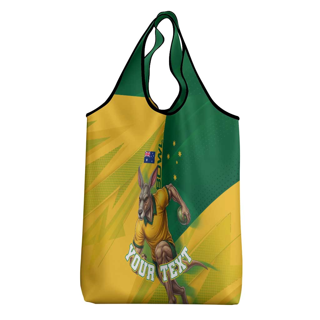 Personalized Australian Jackaroo Lawn Bowls Grocery Bag Kangaroo Bowler Green Yellow National Spirit Mascot Art