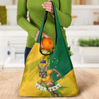 Personalized Australian Jackaroo Lawn Bowls Grocery Bag Kangaroo Bowler Green Yellow National Spirit Mascot Art