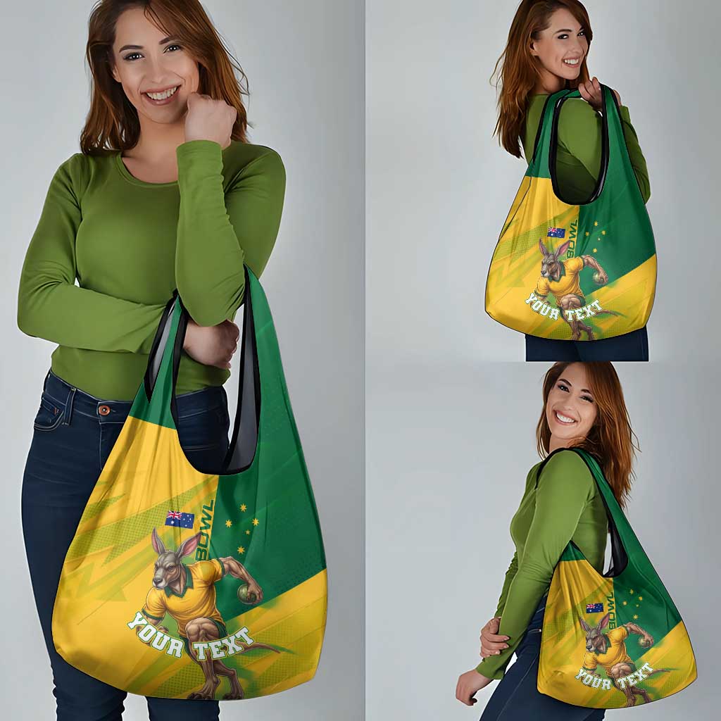 Personalized Australian Jackaroo Lawn Bowls Grocery Bag Kangaroo Bowler Green Yellow National Spirit Mascot Art