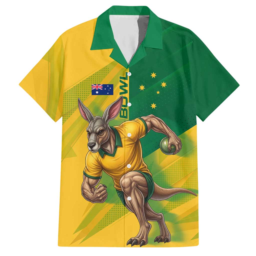 Personalized Australian Jackaroo Lawn Bowls Hawaiian Shirt Kangaroo Bowler Green Yellow National Spirit Mascot Art