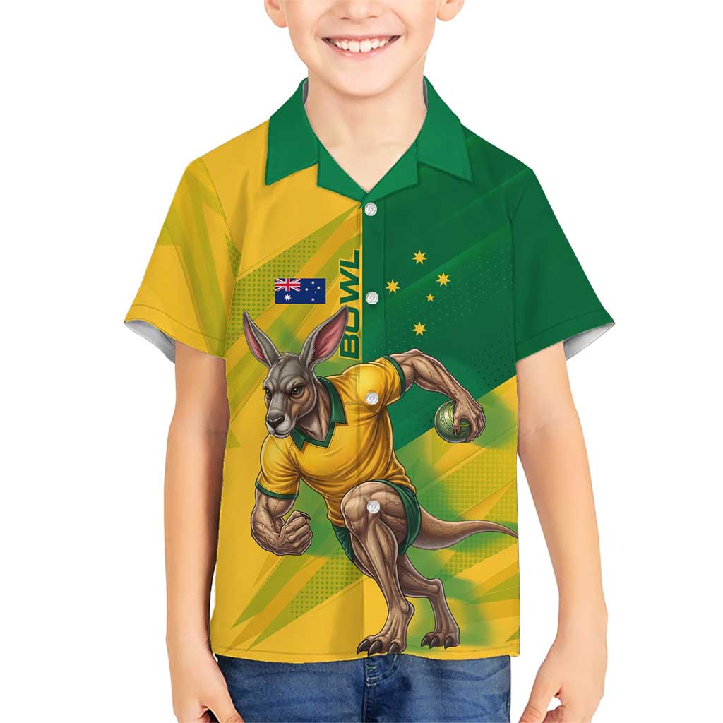 Personalized Australian Jackaroo Lawn Bowls Hawaiian Shirt Kangaroo Bowler Green Yellow National Spirit Mascot Art