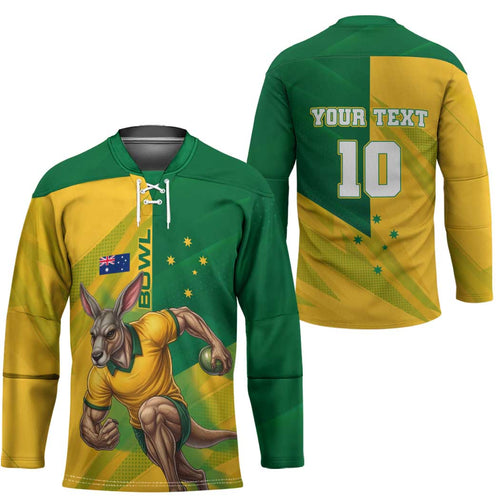 Personalized Australian Jackaroo Lawn Bowls Hockey Jersey Kangaroo Bowler Green Yellow National Spirit Mascot Art