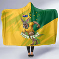 Personalized Australian Jackaroo Lawn Bowls Hooded Blanket Kangaroo Bowler Green Yellow National Spirit Mascot Art