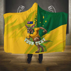 Personalized Australian Jackaroo Lawn Bowls Hooded Blanket Kangaroo Bowler Green Yellow National Spirit Mascot Art