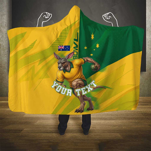 Personalized Australian Jackaroo Lawn Bowls Hooded Blanket Kangaroo Bowler Green Yellow National Spirit Mascot Art