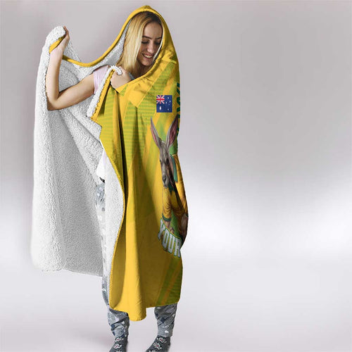 Personalized Australian Jackaroo Lawn Bowls Hooded Blanket Kangaroo Bowler Green Yellow National Spirit Mascot Art