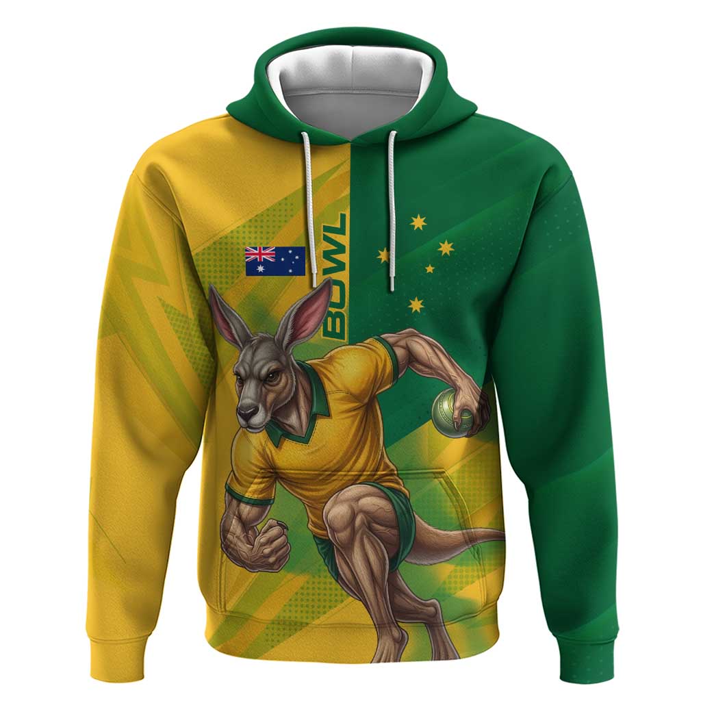 Personalized Australian Jackaroo Lawn Bowls Hoodie Kangaroo Bowler Green Yellow National Spirit Mascot Art