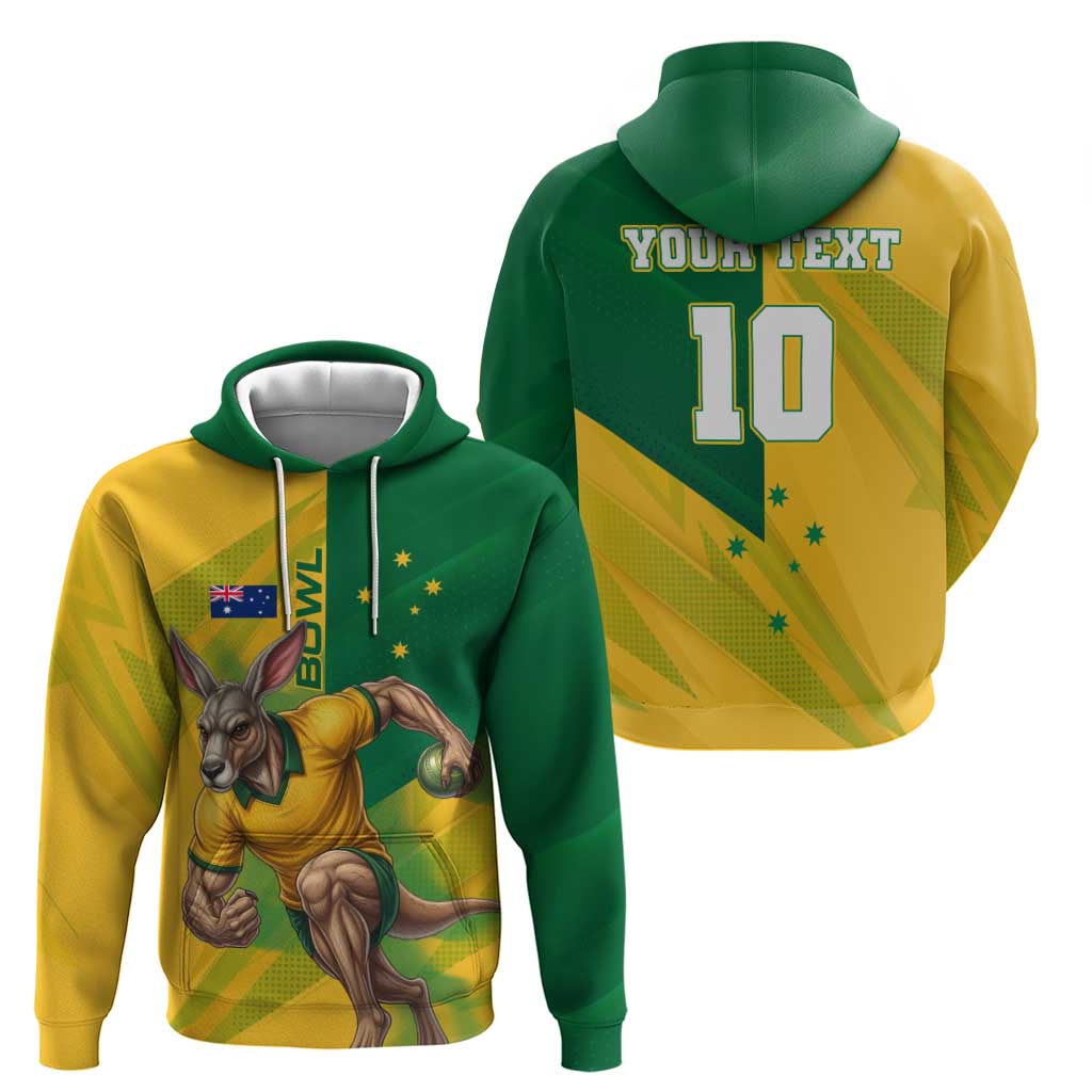 Personalized Australian Jackaroo Lawn Bowls Hoodie Kangaroo Bowler Green Yellow National Spirit Mascot Art