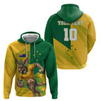 Personalized Australian Jackaroo Lawn Bowls Hoodie Kangaroo Bowler Green Yellow National Spirit Mascot Art