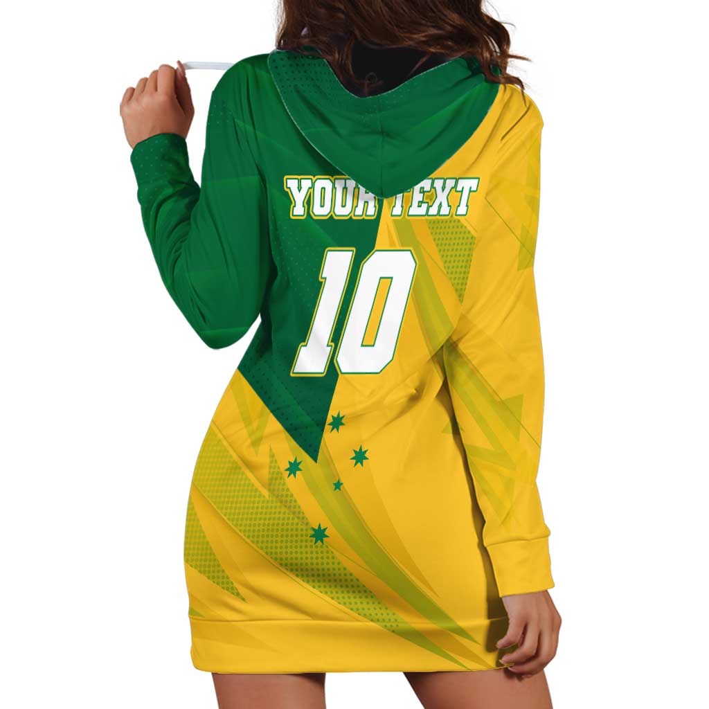 Personalized Australian Jackaroo Lawn Bowls Hoodie Dress Kangaroo Bowler Green Yellow National Spirit Mascot Art
