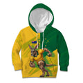 Personalized Australian Jackaroo Lawn Bowls Kid Hoodie Kangaroo Bowler Green Yellow National Spirit Mascot Art