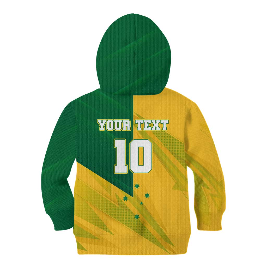 Personalized Australian Jackaroo Lawn Bowls Kid Hoodie Kangaroo Bowler Green Yellow National Spirit Mascot Art