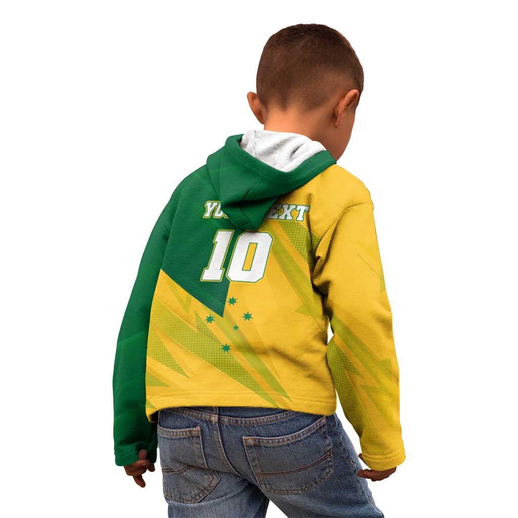 Personalized Australian Jackaroo Lawn Bowls Kid Hoodie Kangaroo Bowler Green Yellow National Spirit Mascot Art