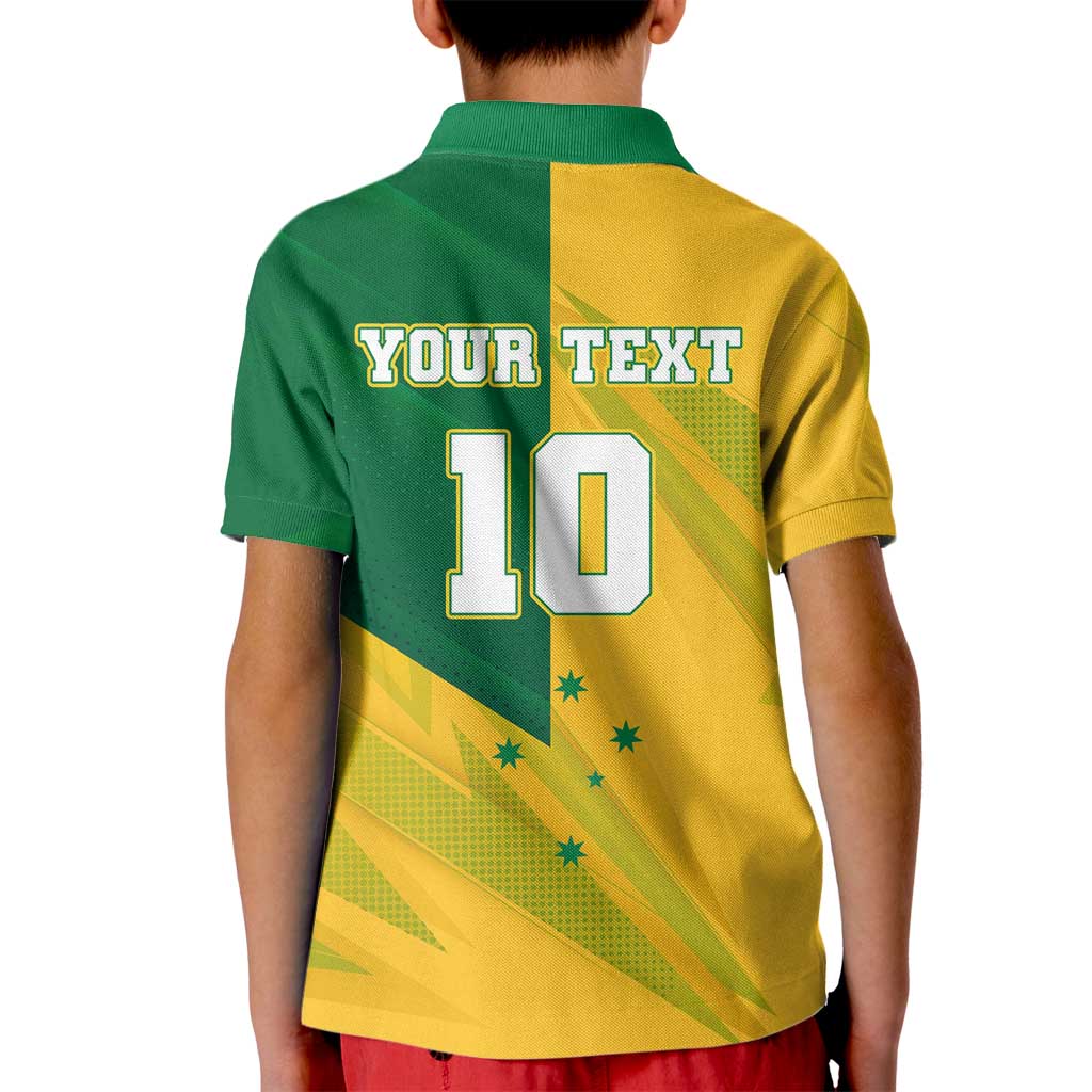 Personalized Australian Jackaroo Lawn Bowls Kid Polo Shirt Kangaroo Bowler Green Yellow National Spirit Mascot Art