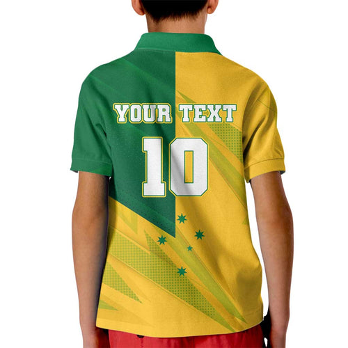 Personalized Australian Jackaroo Lawn Bowls Kid Polo Shirt Kangaroo Bowler Green Yellow National Spirit Mascot Art