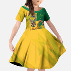 Personalized Australian Jackaroo Lawn Bowls Kid Short Sleeve Dress Kangaroo Bowler Green Yellow National Spirit Mascot Art